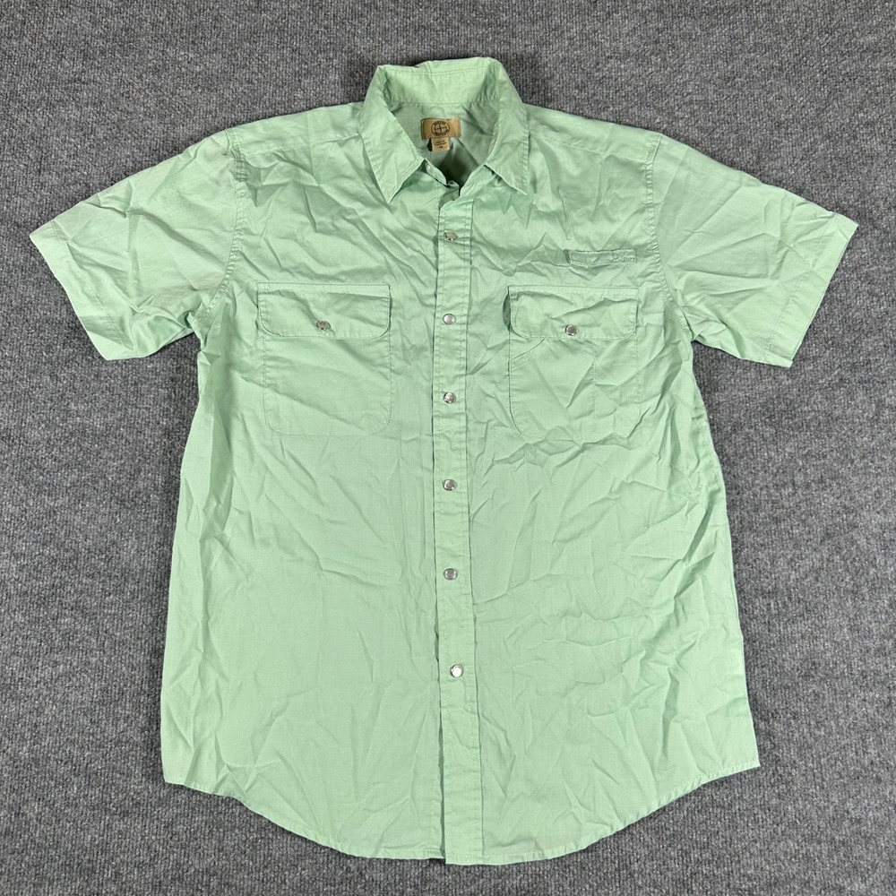 Haband Shirt Mens Size M Green Short Sleeve Button Down Utility Classic Fit